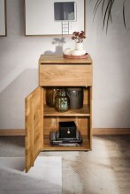 Kommode >KM-0662< 1 Schub, 1 Tür, 1 Boden, Wildeiche massiv natur - 51x89x40cm (BxHxT)