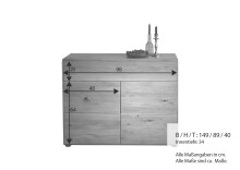 Kommode >KM-0662< 2 Türen, 1 Schub, 1 Boden, Wildeiche massiv - 100x89x40cm (BxHxT)
