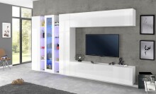 Wohnwand >Benevent< (7-teilig) in Weiß Hochglanz - 380x180x30 (BxHxT)