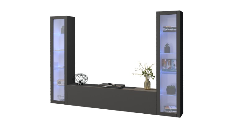 Wohnwand >Benevent< (3-teilig) in Anthrazit matt - 260x180x30 (BxHxT)