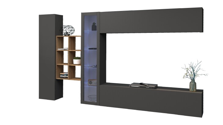Wohnwand >Benevent< (5-teilig) in Anthrazit matt - 320x180x30 (BxHxT)