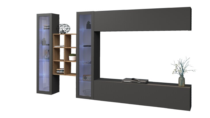 Wohnwand >Benevent< (5-teilig) in Anthrazit matt - 320x180x30cm (BxHxT)