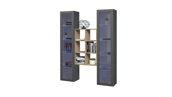 Wohnwand >Benevent< (3-teilig) in Anthrazit matt - 140x180x30 (BxHxT)