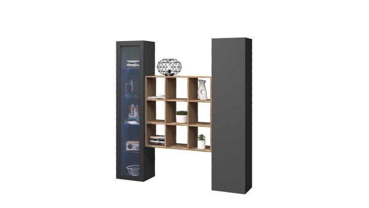Wohnwand >Benevent< (3-teilig) in Anthrazit matt - 170x180x30 (BxHxT)