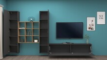 Wohnwand >Benevent< (4-teilig) in Anthrazit matt - 350x180x30 (BxHxT)