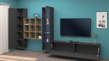 Wohnwand >Benevent< (4-teilig) in Anthrazit matt - 350x180x30 (BxHxT)