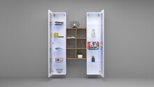 Wohnwand >Benevent< (3-teilig) in Weiß Hochglanz - 140x180x30 (BxHxT)