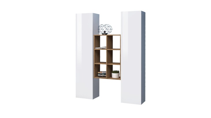 Wohnwand >Benevent< (3-teilig) in Weiß Hochglanz - 140x180x30 (BxHxT)