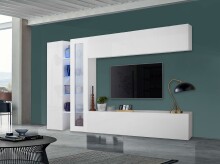 Wohnwand >Benevent< (5-teilig) in Weiß Hochglanz - 280x180x30 (BxHxT)