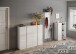 Schuhschrank >Farina< 2 Türen, Weiss Hochglanz Lack / Eiche Cadiz Dekor - 70x111x35cm B/H/T
