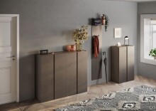 Schuhschrank >Farina< 2 Türen, Bronzo / Mercure Struktur-Dekor - 70x111x35cm B/H/T