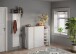 Schuhschrank >Farina< 4 Türen, Weiss Hochglanz Lack / Eiche Cadiz Dekor - 140x111x35cm B/H/T