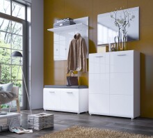 Schuhkommode >MERANO <  2 Türen, 5 Böden, Alpinweiß / Weiß Hochglanz - 90x120x36 (BxHxT)