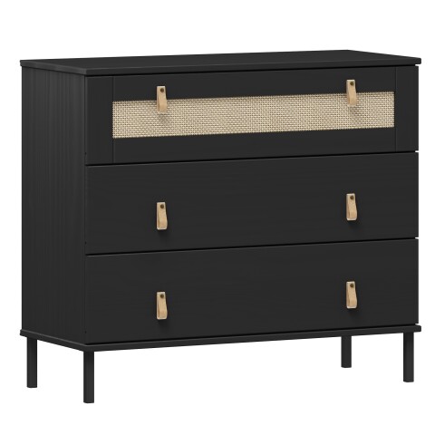 Kommode >WZ-0800< 3 Schubladen, Kiefer massiv schwarz lackiert  - 90x80x40 (BxHxT)