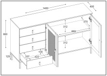 Sideboard >WZ-0800< 4 Schübe, 2 Türen, Kiefer massiv schwarz lackiert  - 140x80x40 (BxHxT)