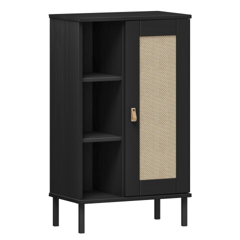Badkommode >WZ-0800< 1 Tür, 4 Böden, Kiefer massiv schwarz lackiert  - 52x90x32 (BxHxT)