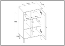 Badkommode >WZ-0800< 1 Tür, 4 Böden, Kiefer massiv schwarz lackiert  - 52x90x32 (BxHxT)