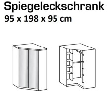 Eckkleiderschrank >Click< Plankeneiche / Spiegel - 95x198x95 (BxHxT)