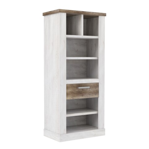 Regal >DURO< Schublade, Pinie Weiss / Eiche Antik Dekor - 71,4x160,4x41,3cm (BxHxT)