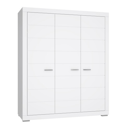 Kleiderschrank >SNOW< 3 Türen, 1 Stange, 7 Fächer, in weiß - 165,7x198,5x59,3cm (BxHxT)