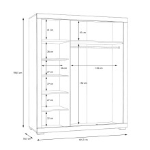 Kleiderschrank >SNOW< 3 Türen, 1 Stange, 7 Fächer, in weiß - 165,7x198,5x59,3cm (BxHxT)