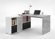 Schreibtisch >LEXO/LEX< in Beton LA-weiß - 135,7x74,2x135,7cm (BxHxT)