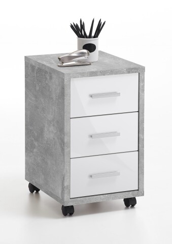 Rollcontainer >DIEGO 2< in Beton LA-hochlanz weiß - 35x58,9x42cm (BxHxT)