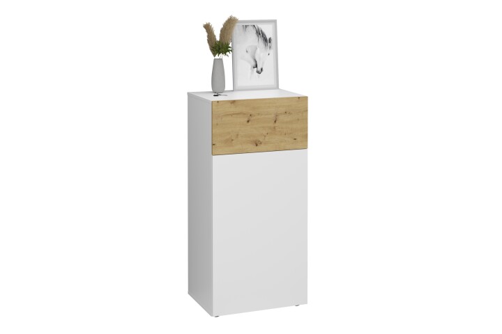 Kommode >BELM 2< in Brillantweiß-Artisan Eiche - 55x115x42cm (BxHxT)