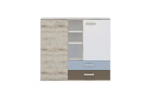Kommode >NONA 4< in Sandeiche Dekor-weiß-Lava-Denim - 116,9x105x33cm (BxHxT)