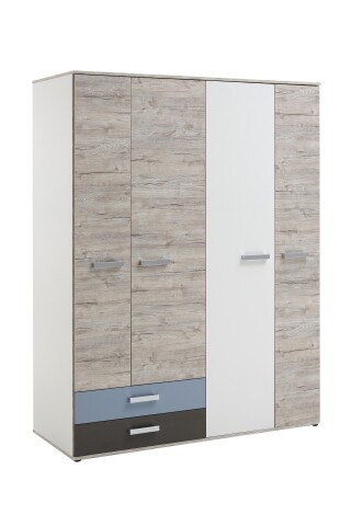 Kleiderschrank >NONA 9< in Sandeiche Dekor-weiß-Lava-Denim
