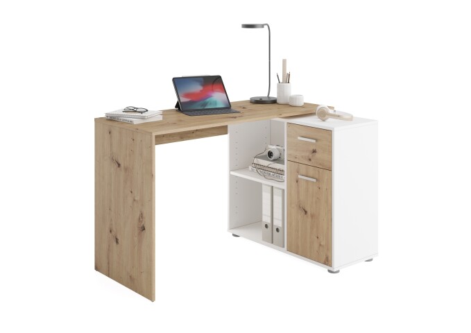Schreibtisch >ALBRECHT 1< in Artisan Eiche Dekor-weiß - 83x74x117cm (BxHxT)