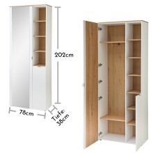 Garderoben-Set >Bari< (3-teilig) weiss matt / Eiche - 158x202x38cm (BxHxT)