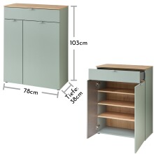 Garderoben-Set >Bari< (4-teilig) Schilfgrün / Eiche - 158x200x38cm (BxHxT)