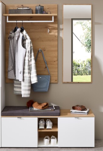 Garderoben-Set >Bari< (3-teilig) weiss matt / Eiche - 128x190x38cm (BxHxT)
