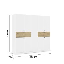Drehtürenschrank >Ticao< 2 Schübe, 3 Stangen, weiß / Eiche Artisan Dekor - 226x210x54 (BxHxT)