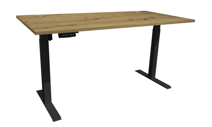 Schreibtisch >Ben< höhenverstellbar, Eiche Dekor / schwarz - 160x74/117x77cm (BxHxT)