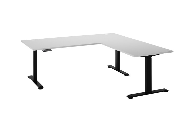 Eckschreibtisch >Ben< höhenverstellbar, weiss / schwarz - 180x74/117x177cm (BxHxT)