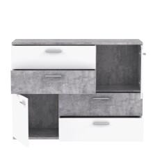 Sideboard >Skive< 4 Schubladen, 2 Türen, in Betonoptik / weiss - 124,9x95,9x41,3cm B/H/T