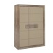 Highboard >TIZANO< LED, in Eiche Antik Dekor / Beige Glanz - 108,8x155,4x41,3cm (BxHxT)