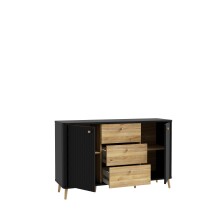 Sideboard >FIXSMILE< 3 Schübe, Mauvella Eiche Dekor / Schwarz - 138x84,6x41,5cm (BxHxT)