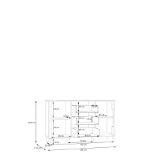 Sideboard >FIXSMILE< 3 Schübe, Mauvella Eiche Dekor / Schwarz - 138x84,6x41,5cm (BxHxT)