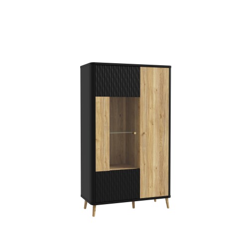 Stauraumvitrine >FIXSMILE< 2 Türen, Mauvella Eiche Dekor / Schwarz - 93,3x158,2x41,5cm (BxHxT)