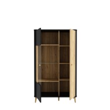 Stauraumvitrine >FIXSMILE< 2 Türen, Mauvella Eiche Dekor / Schwarz - 93,3x158,2x41,5cm (BxHxT)