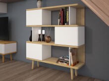 Bücherregal >Sundsvall< 120x130 cm in Eiche-Optik mit 3 Türen, Weiß