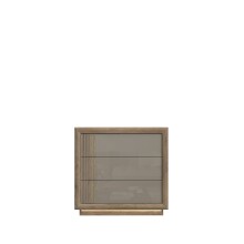 Kommode >SAVONA< LED, 3 Schübe, Beige Glanz / Eiche Antik Dekor - 103x98,2x42,3cm BxHxT