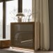 Kommode >SAVONA< LED, 3 Schübe, Beige Glanz / Eiche Antik Dekor - 103x98,2x42,3cm BxHxT