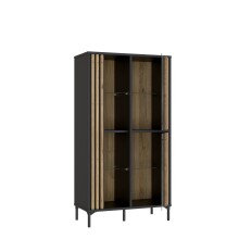 Glasvitrine >JOAKIMIS< Lamelle, Mauvella Eiche Dekor / Schwarz - 87x162,2x41,5cm (BxHxT)