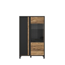 Highbaord >HAYATO< 2 Türen, Alpenfichte Dekor / Schwarz - 95,4x158,8x42cm (BxHxT)