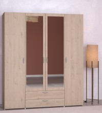Kleiderschrank >Daily 13< 5 Böden, 2 Stangen, 2 Schübe, Eiche Dekor/Spiegel - 160x185x51cm BxHxT