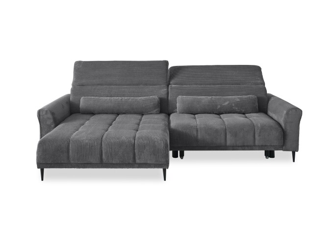 Wohnlandschaft >Wolve< Kopfteilverstellungen, 2 Kissen, Cord grau - 277x108x179cm (BxHxT)